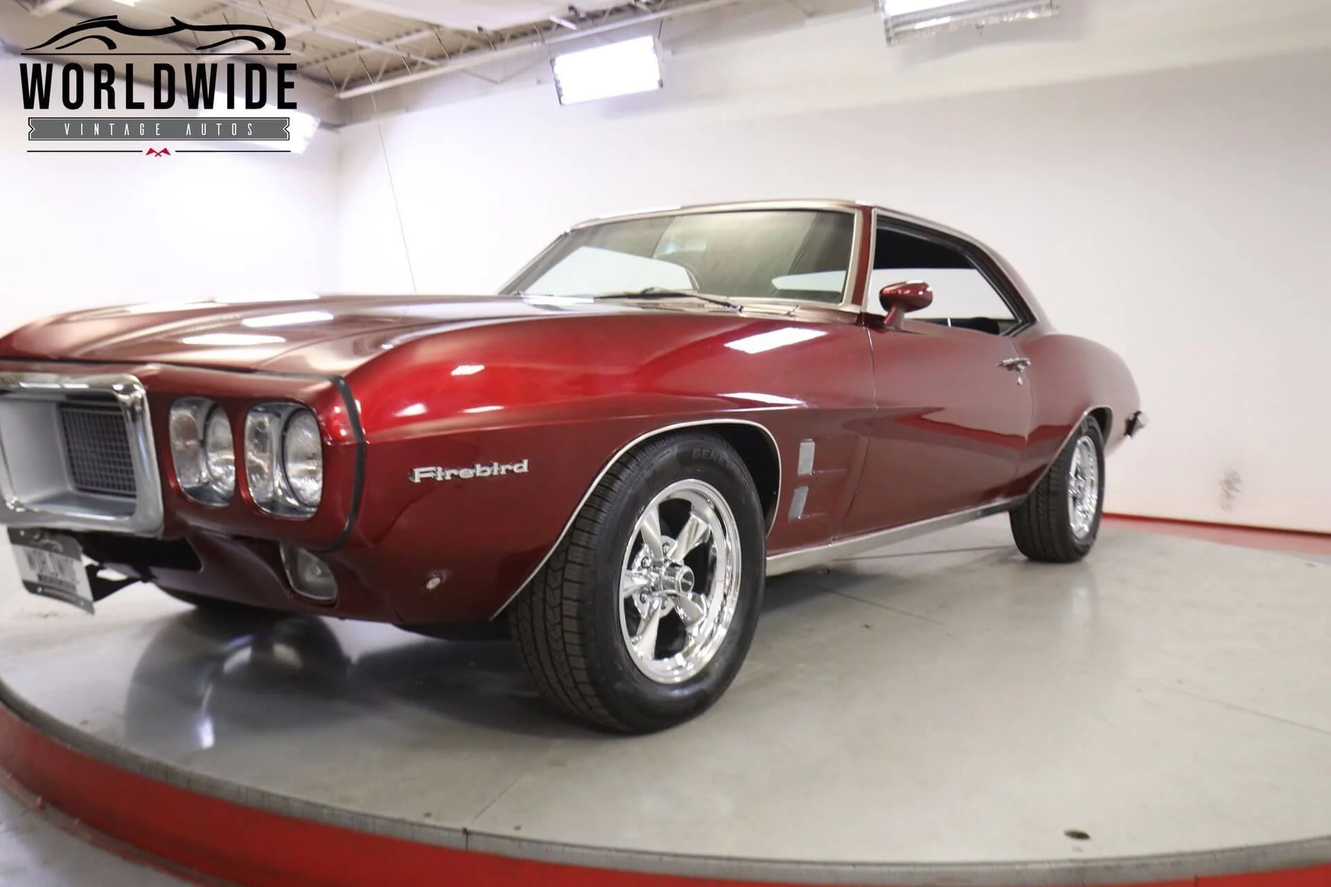 Front three-quarter view of 1969 Pontiac Firebird raffle car from Denver Children’s Foundation