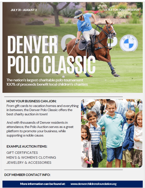 Denver Polo Classic promotional flyer by the Denver Children’s Foundation with event details