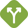 Icon of a green shield with two arrows pointing in different directions.