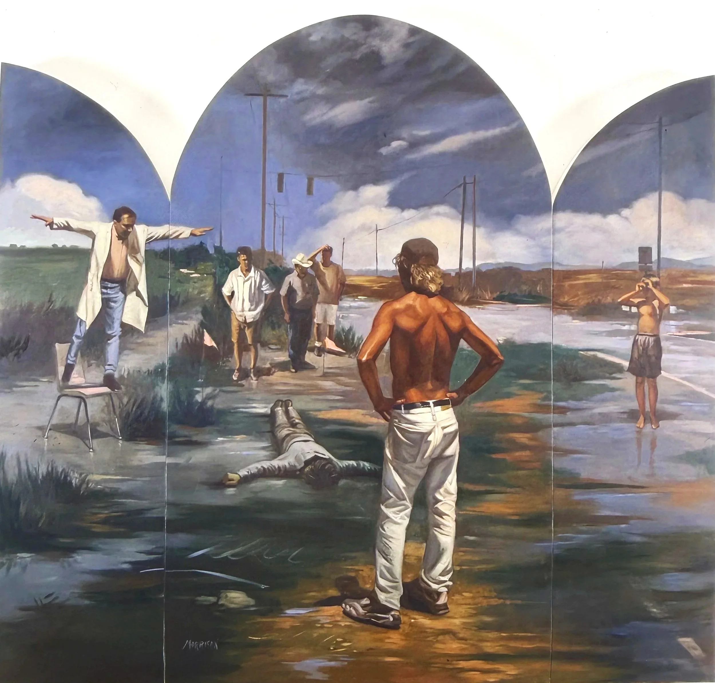 "Flying in Formation"
Oil on panel (70.5 x 76 inches)