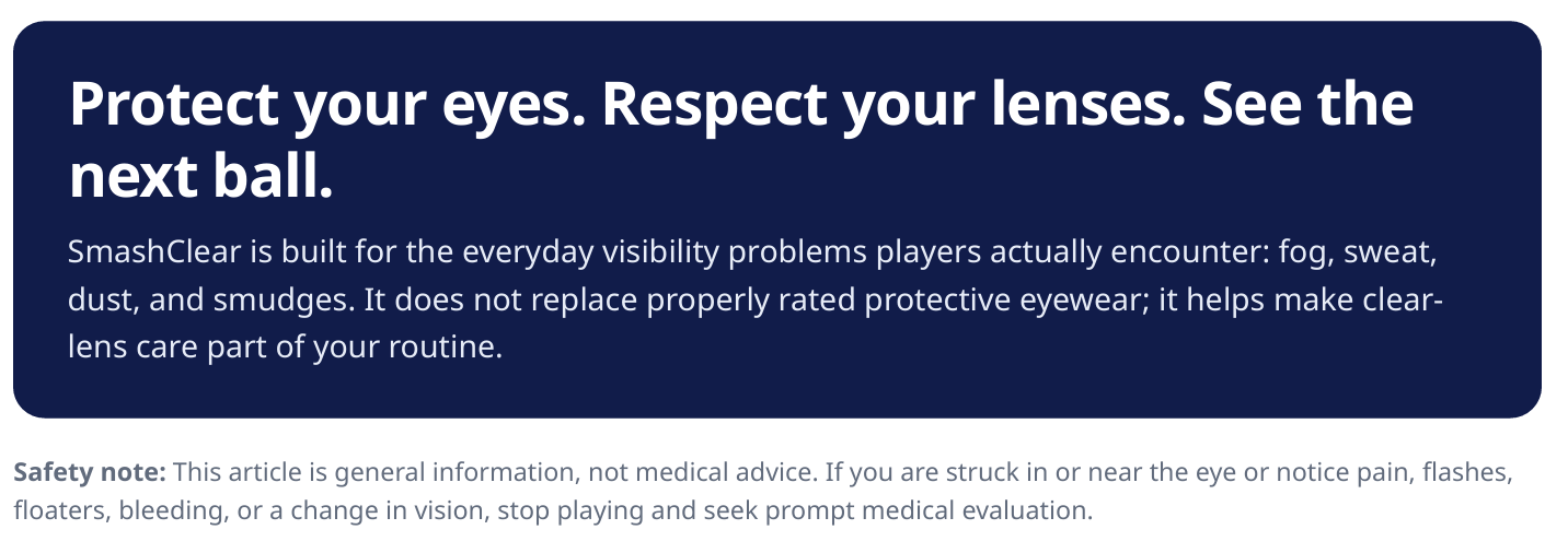 Protect your eyes. Respect the lenses. See the next ball.