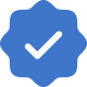 Blue badge with white check mark inside