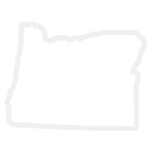 Outline of the state of Oregon in white on a blank background.
