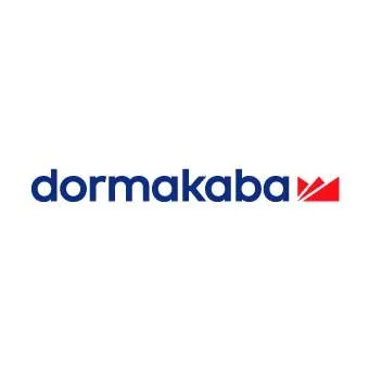 Dormakaba logo with blue text and a red geometric icon on a white background.