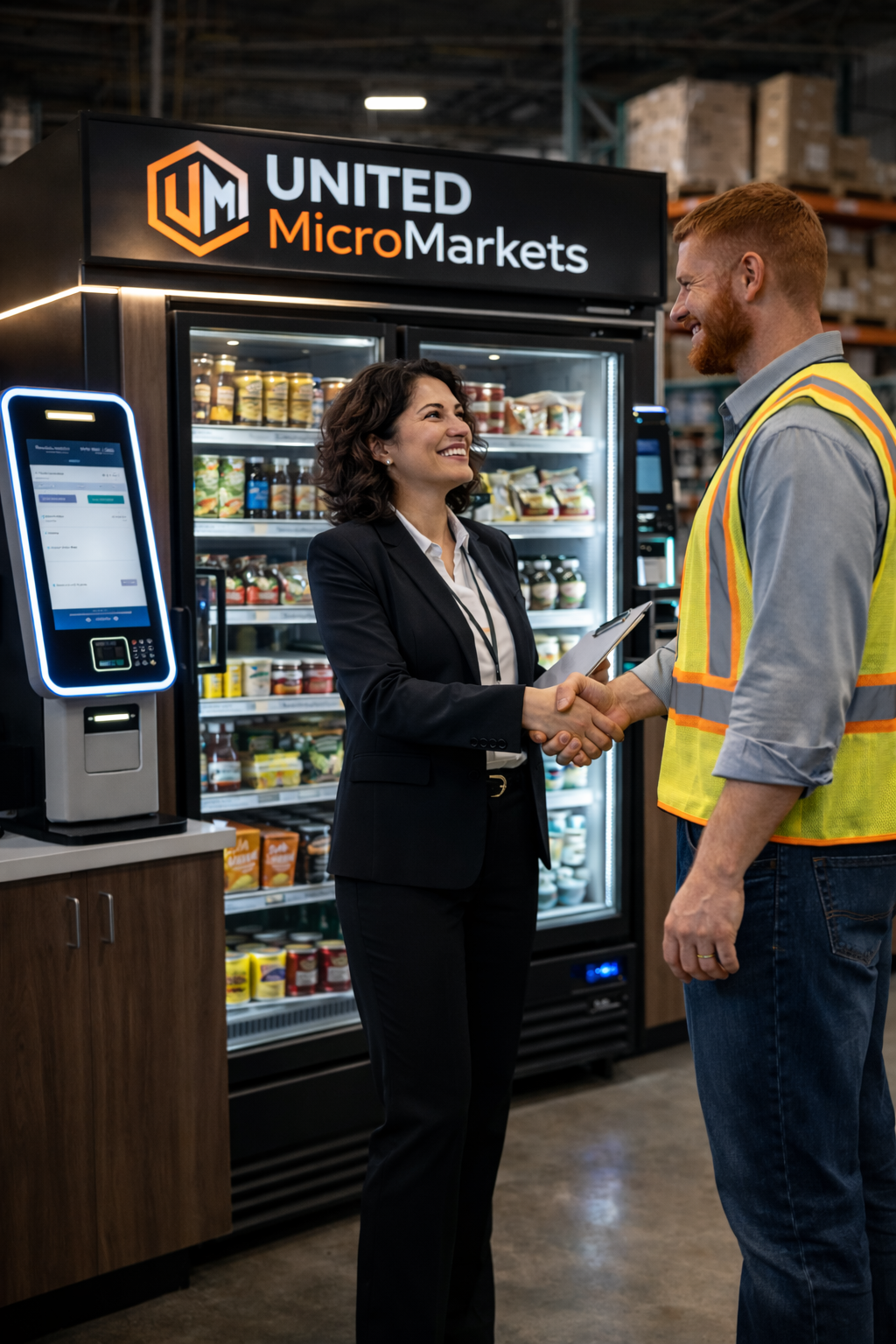 United Micro Markets representative presenting micro market solution to warehouse manager in Las Vegas