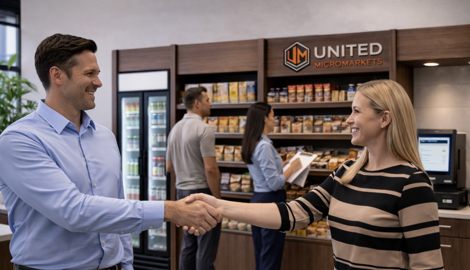 Business agreement in a workplace micro market setting with employees and service provider