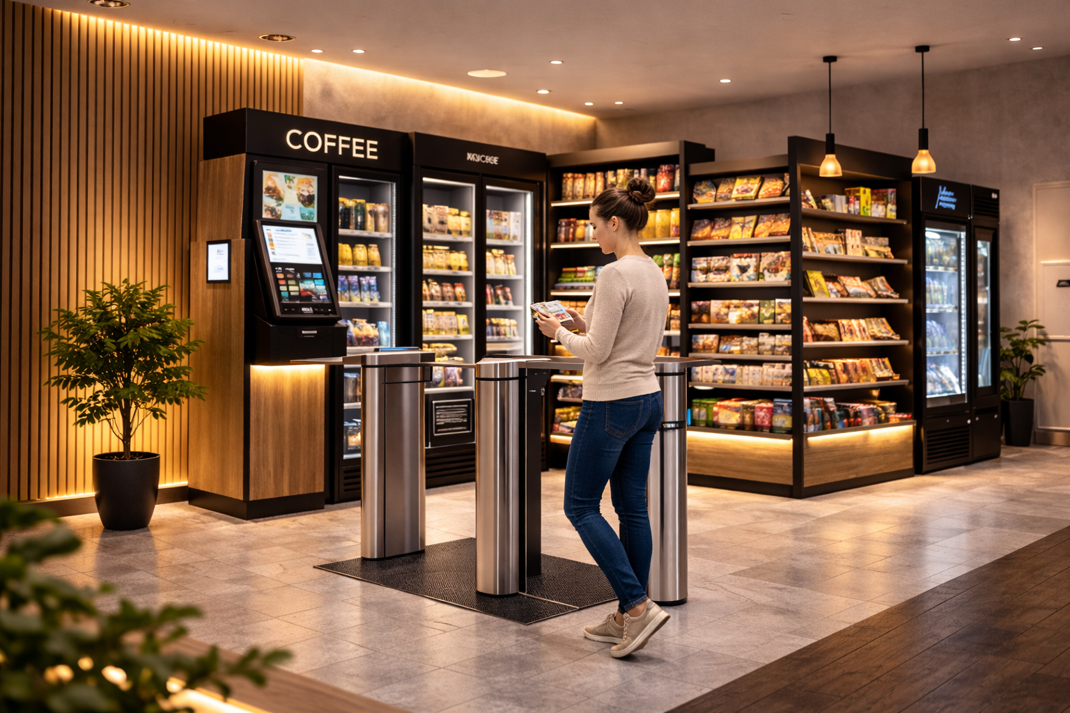 Employee shopping in a workplace micro market store