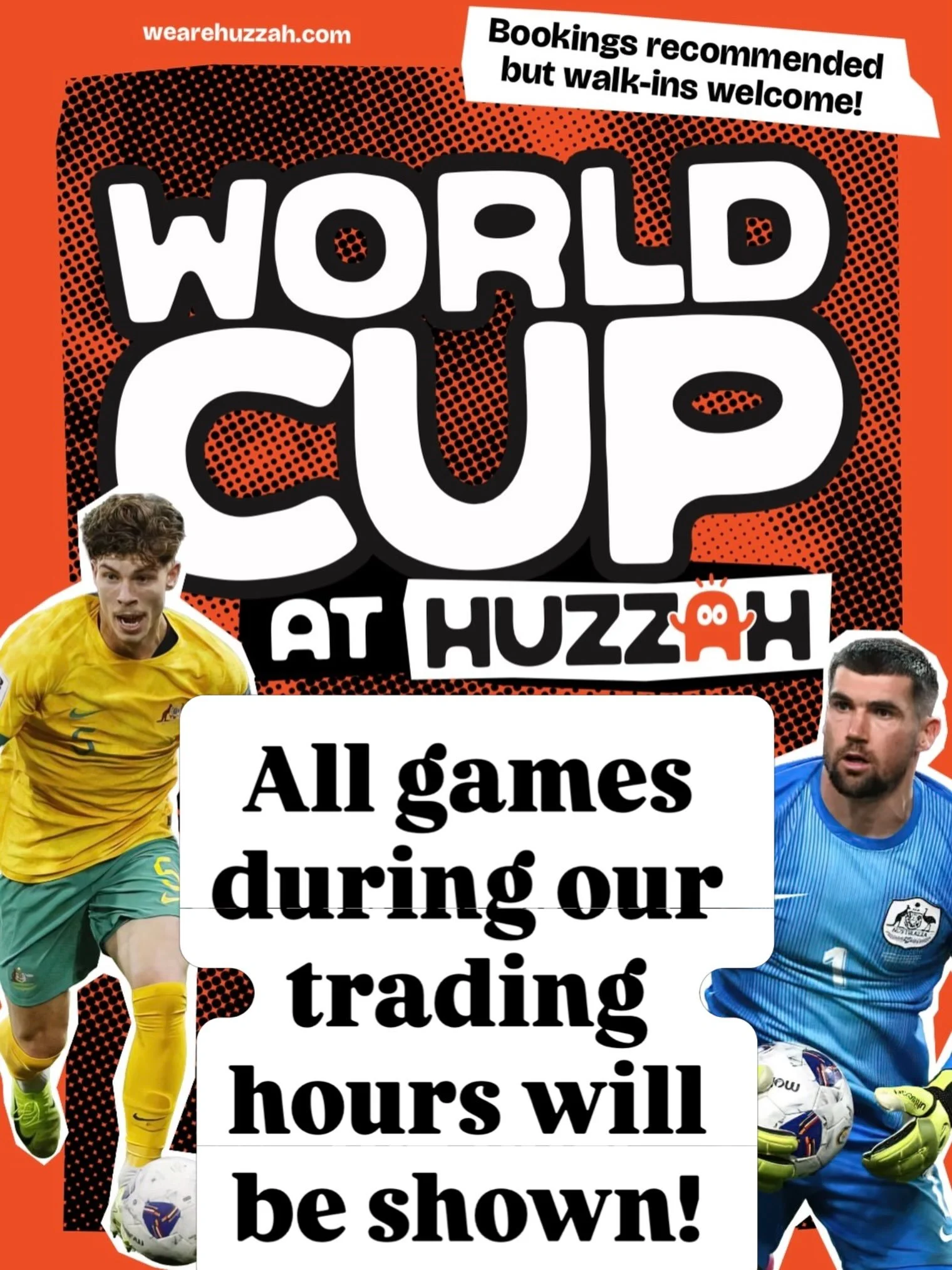 Carn the Roos!!

We&rsquo;ll be showing all World Cup games live that are on during our regular trading hours. The big games (go Socceroos!) will be shown live and loud on as many as four large screens. 

And if the sun is shining, you can bet we&rsq