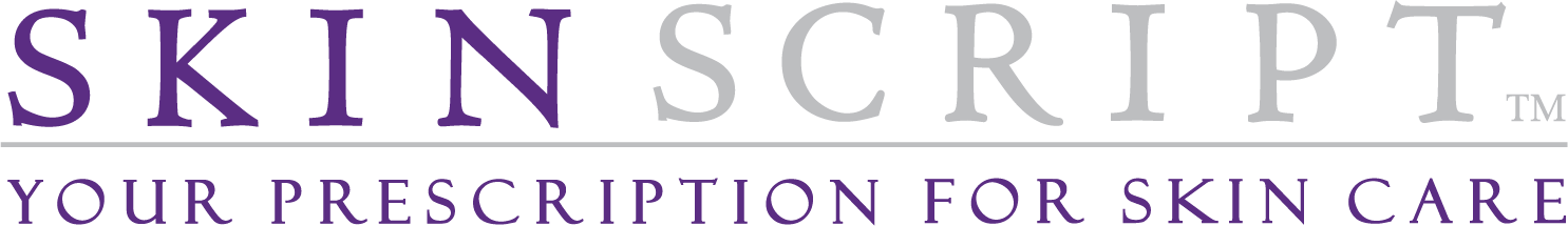 Close-up of the Skin Script logo with the text 'Your Prescription for Skin Care' underneath.