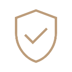decorative brown shield outline with a check mark inside, symbolizing security or verification, on a black background.