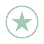 decorative light green star inside a circle on a black background.