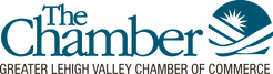 Logo for The Chamber, Greater Lehigh Valley Chamber of Commerce, with a stylized blue graphic on the right.