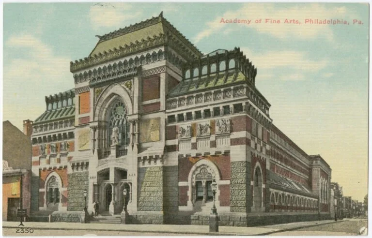 Historic view of the Pennsylvania Academy of the Fine Arts (PAFA) in Philadelphia, where John Mercanti developed his skills in sculpture, engraving, and design during the 1960s before becoming Chief Engraver of the United States Mint.