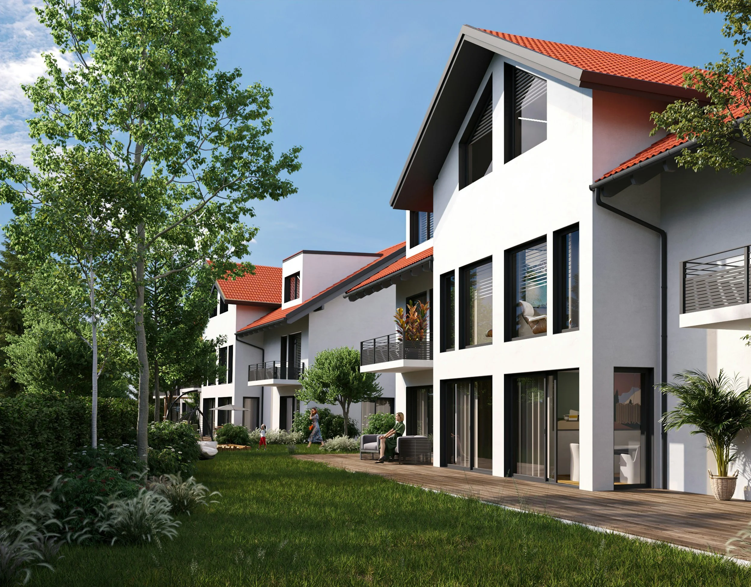 Residential buildings with landscaped surroundings representative of properties evaluated for real estate appraisal in the San Fernando Valley.