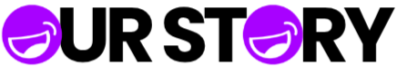 Two purple cartoon characters smiling and laughing