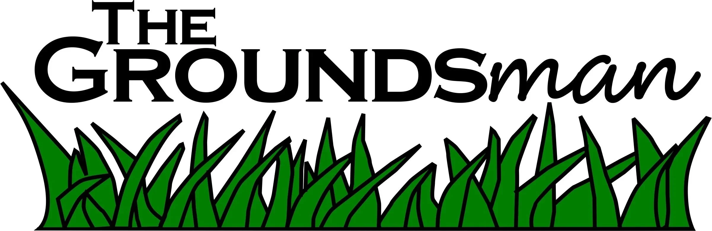 Logo for The Groundsman featuring stylized green grass and black text