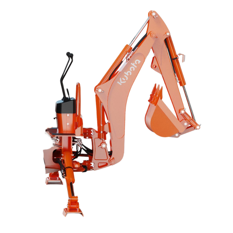 Orange robotic excavator arm with the word 'Kubota' on it.