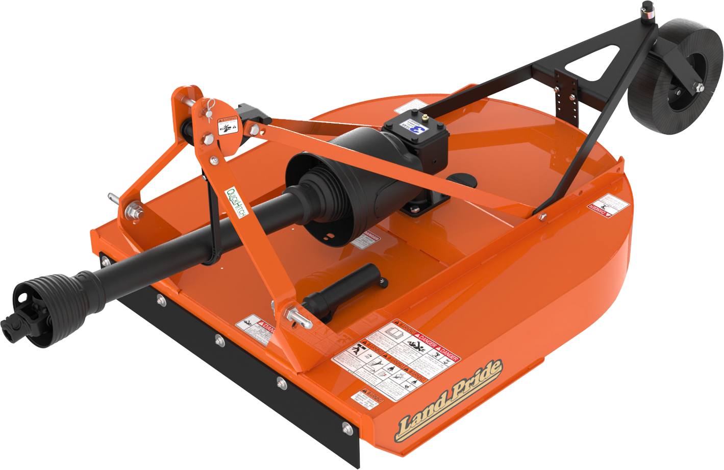 Orange Landa Pride towed sprayer with black wheels and towing arm