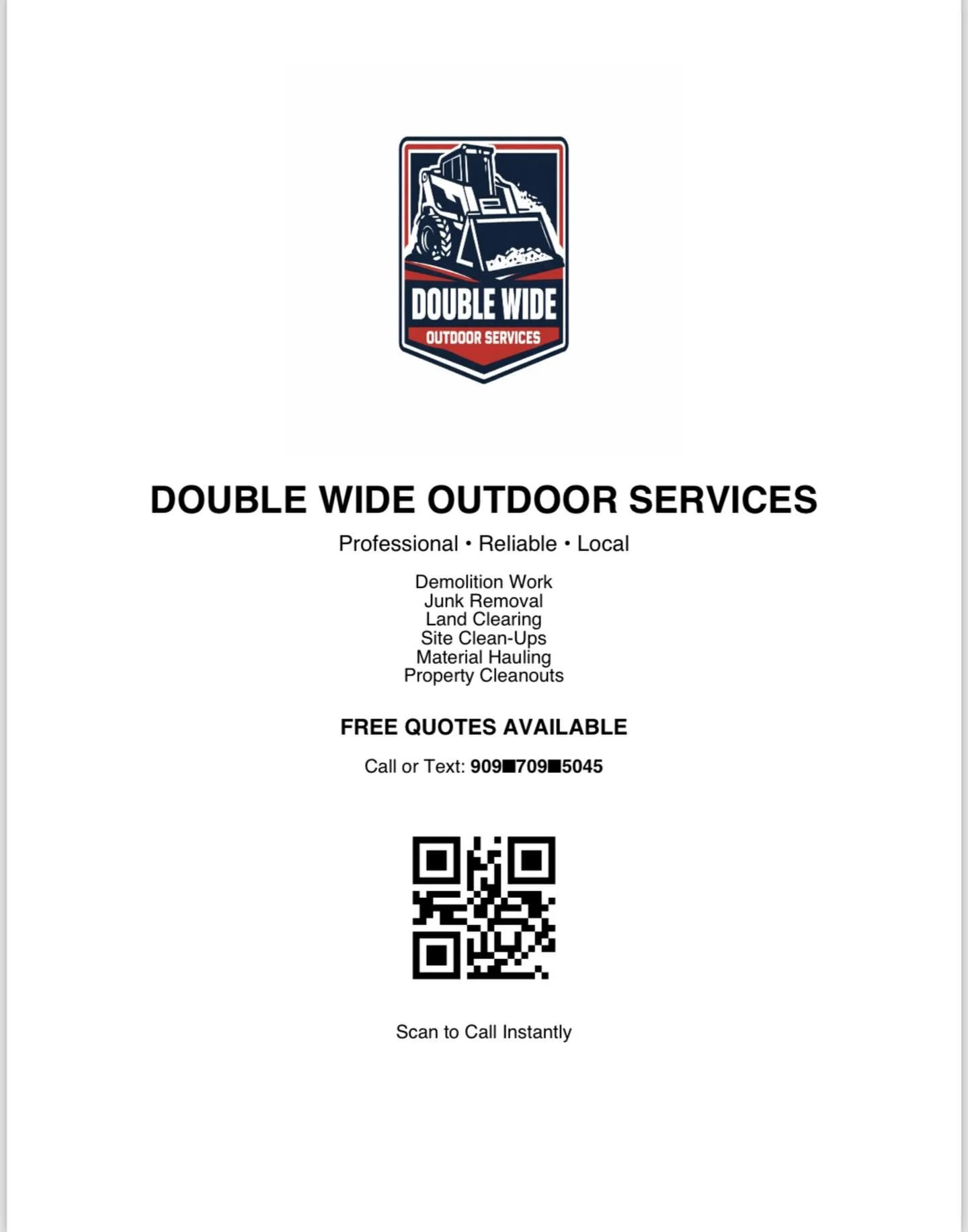 Proud to serve our local community with reliable outdoor services 💪
From property cleanouts to demolition work &mdash; we get it done right.

📍 Professional &bull; Reliable &bull; Local
📞 909-709-5045