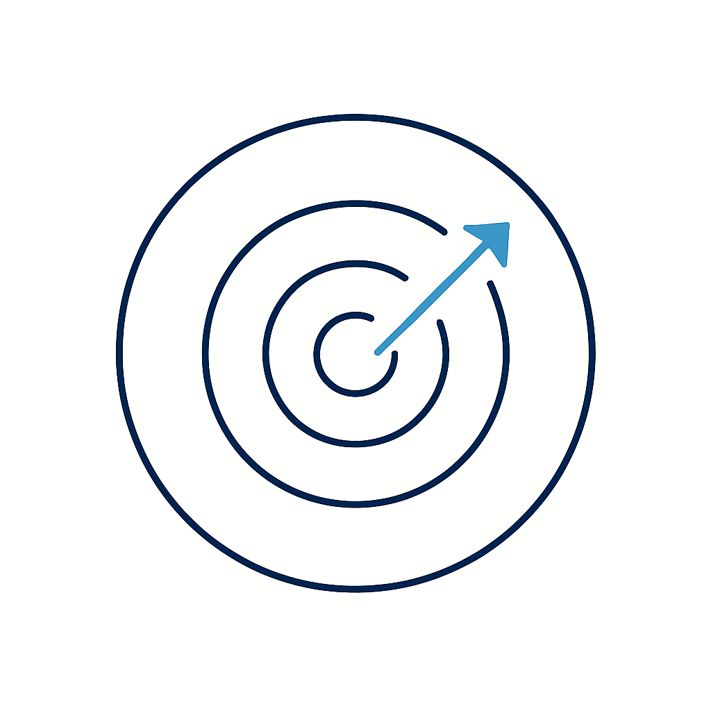 A target with concentric circles and an arrow hitting the bullseye.
