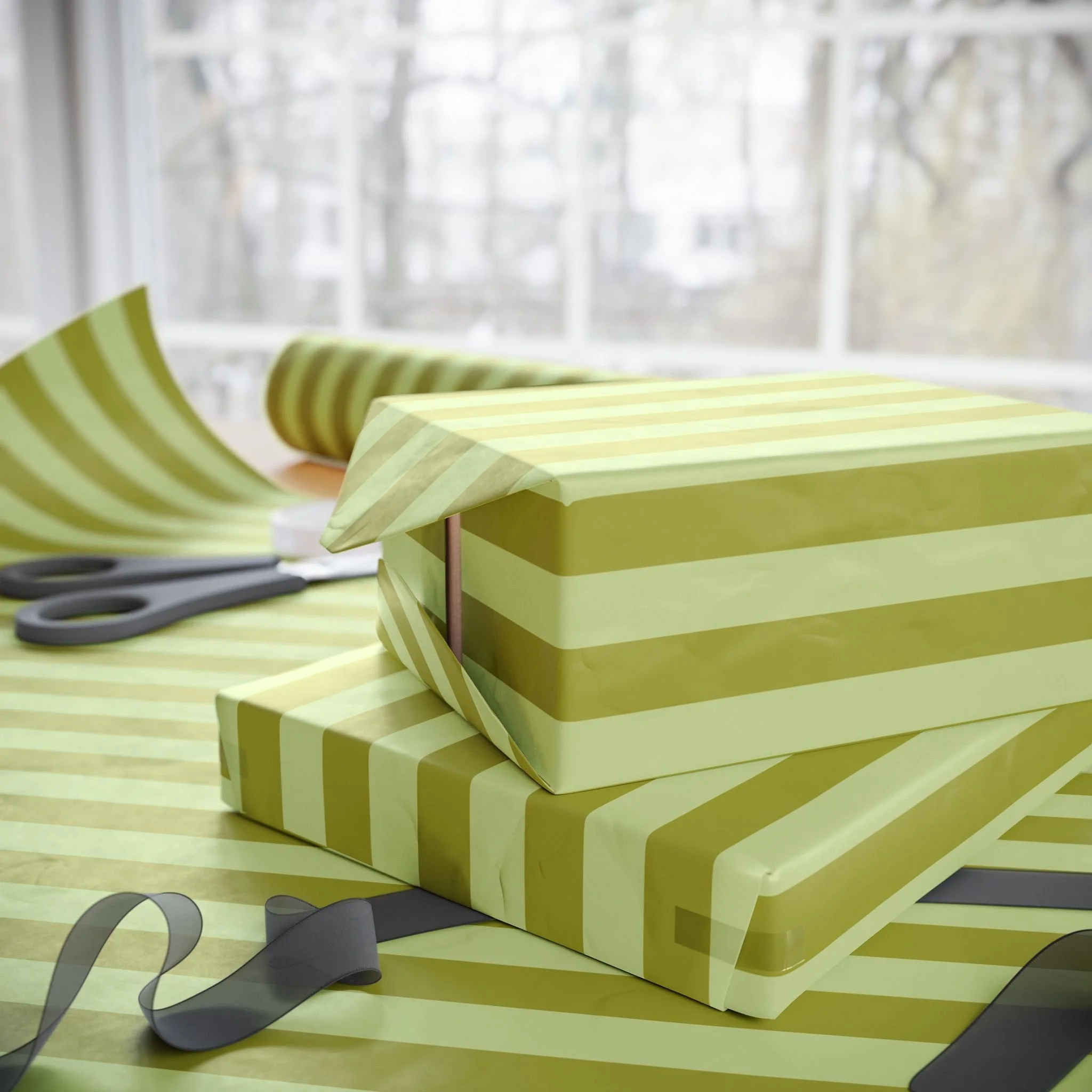 Olive and Lime Stripe Wrapping Paper