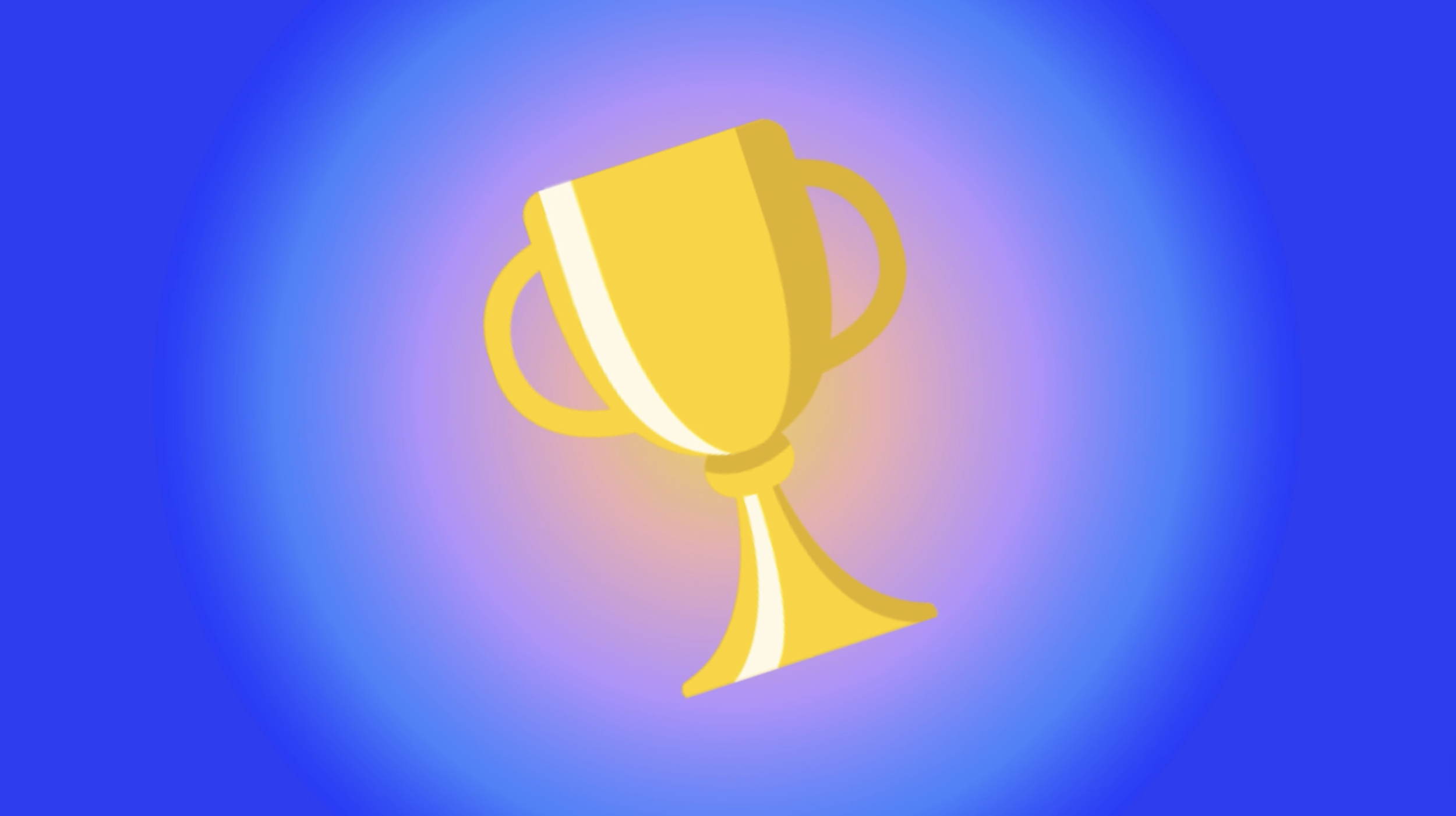A yellow trophy cup with white accents on a colorful background.