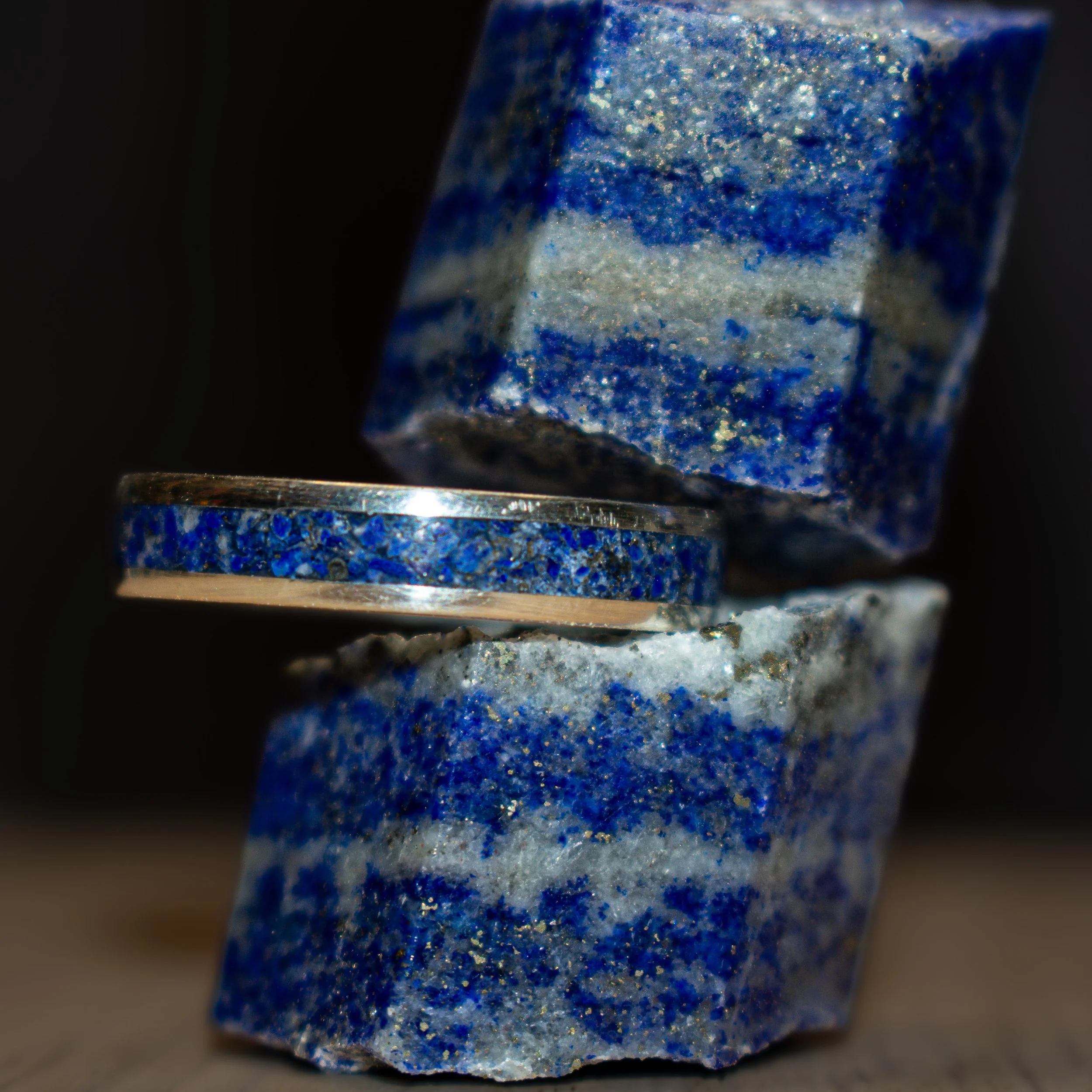 Silver Azure - His & Hers - Lapis Inlay band