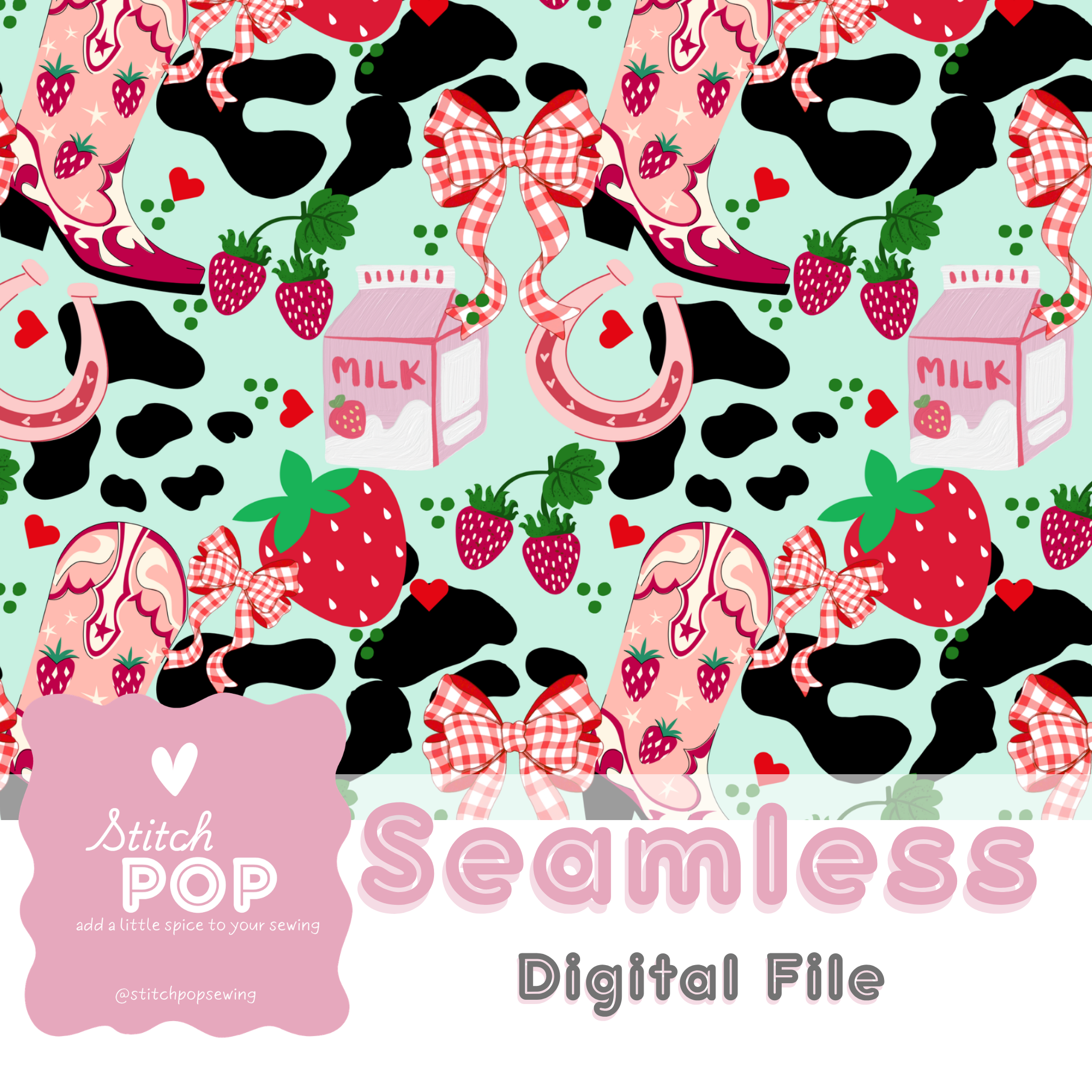 Strawberry Cowgirl Green - Seamless File