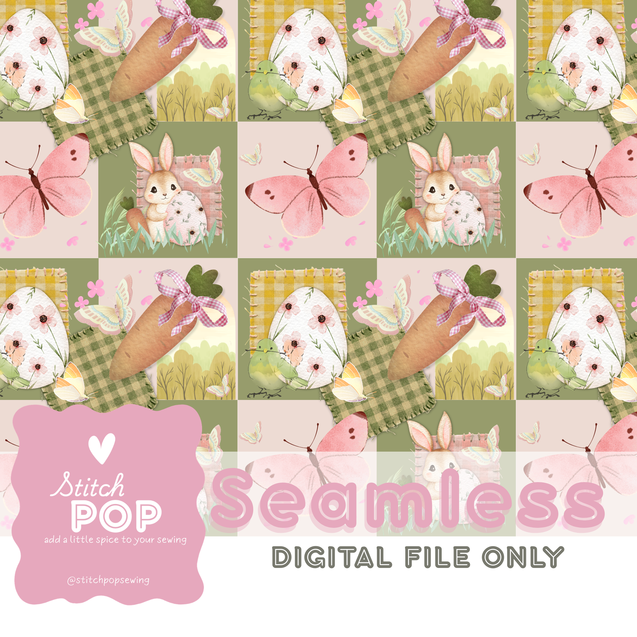 Easter Collage Butterfly -  Seamless