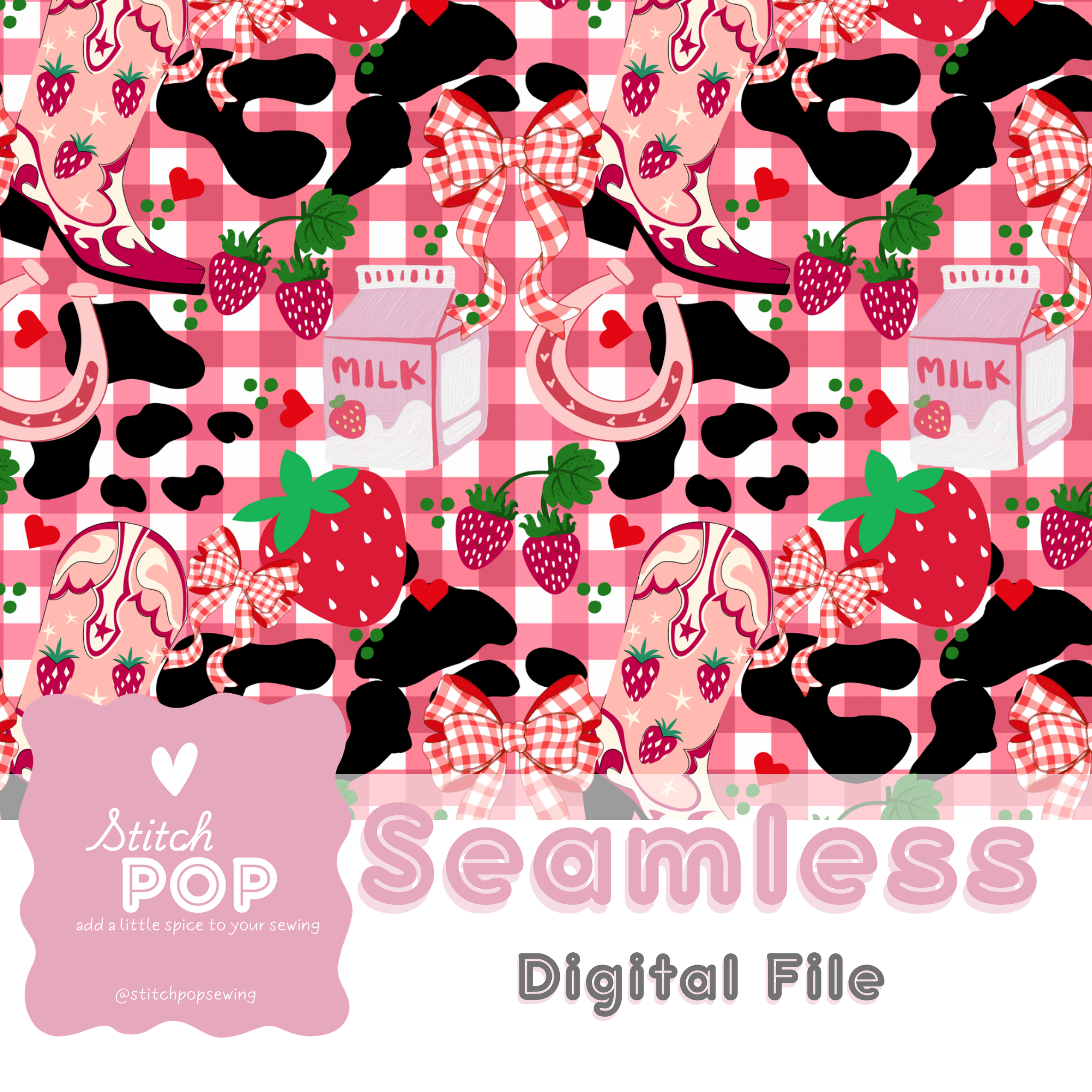 Strawberry Cowgirl Pink Gingham - Seamless File