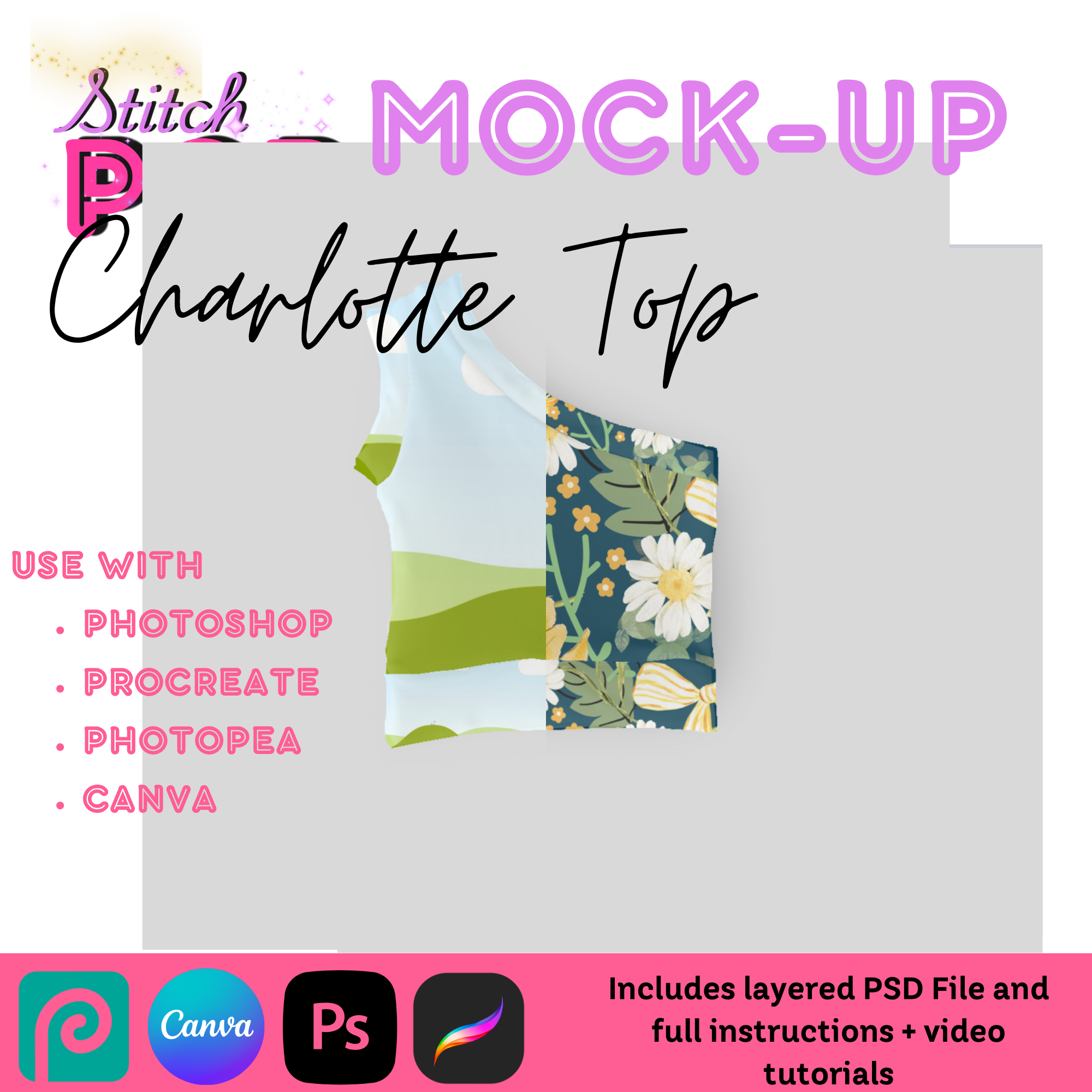 RSD Charlotte Top CANVA, PS, Procreate - Mockup