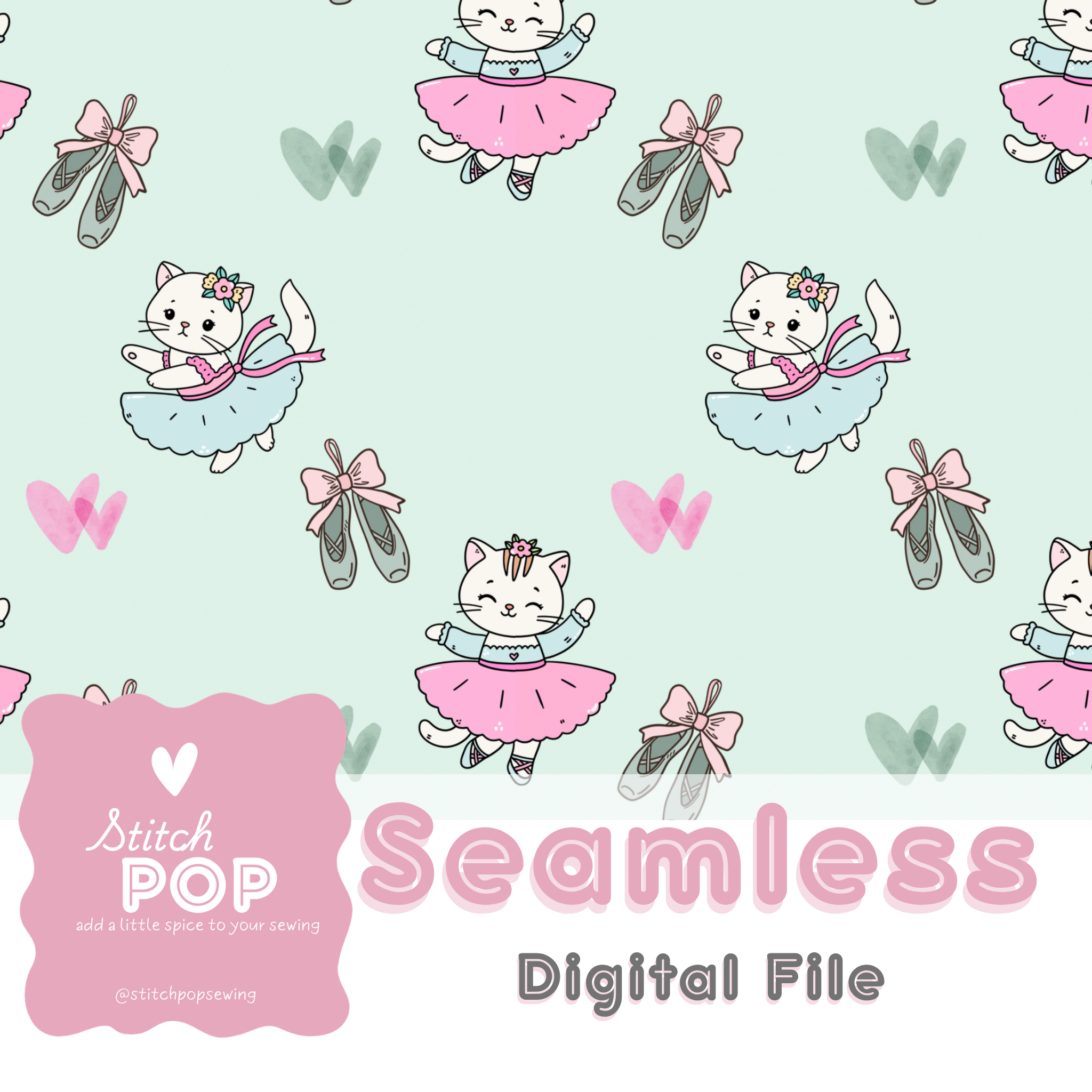 Kitty Ballerinas on Mint - Seamless File
