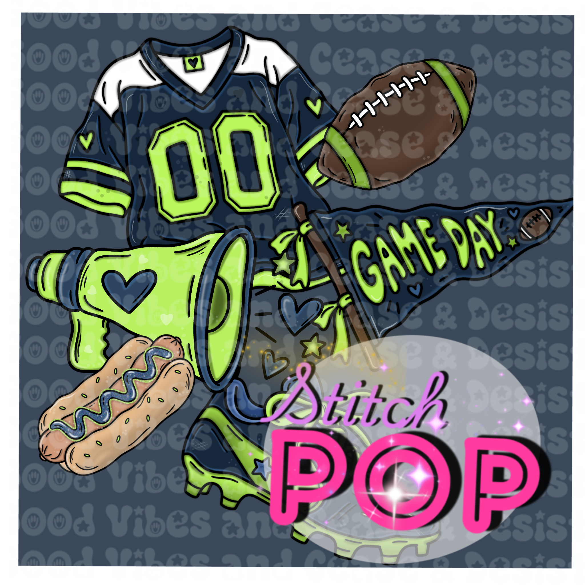 Green & Blue Football Clipart  - Clipart