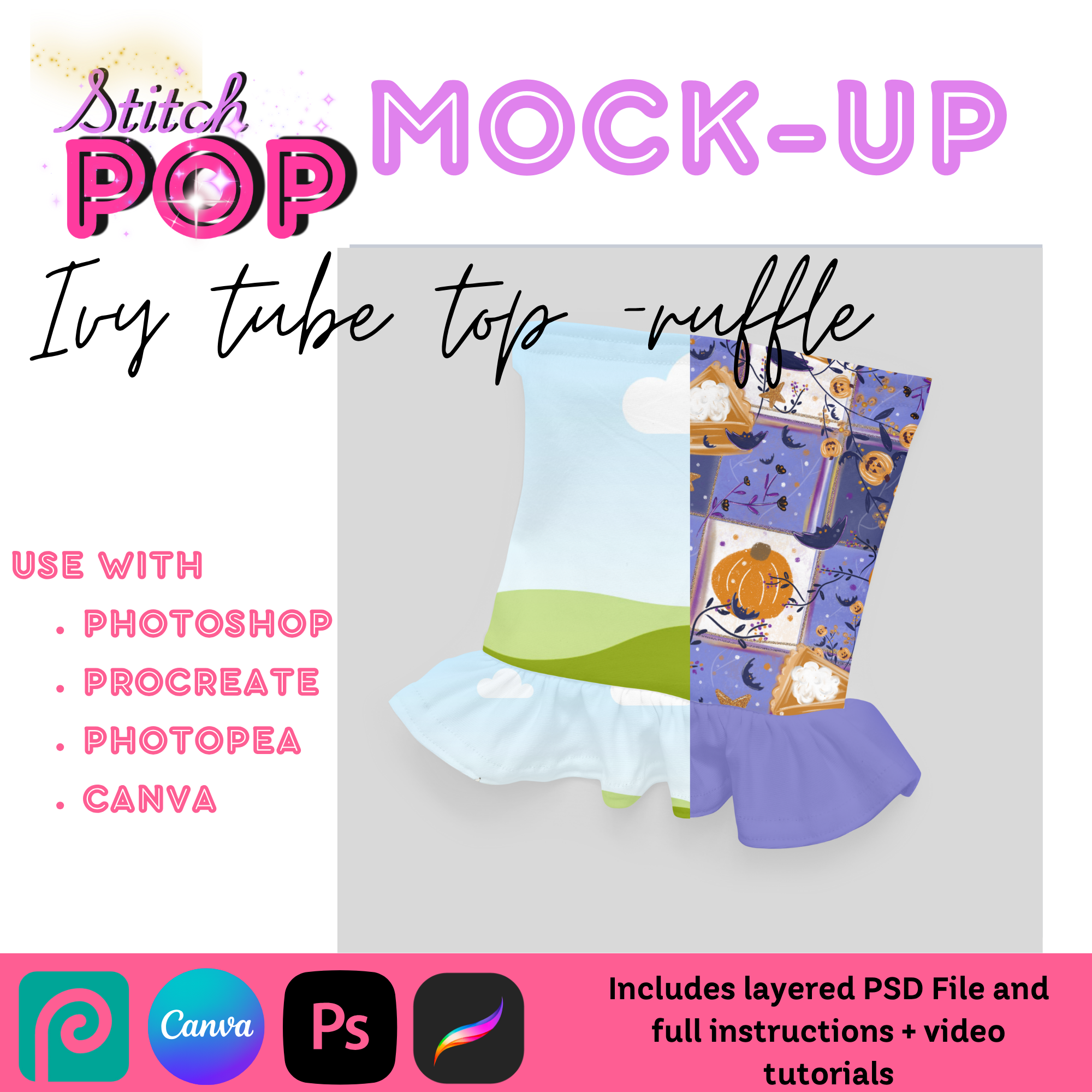 RSD Ivy Tube Top Ruffle CANVA, PS, Procreate - Mockup