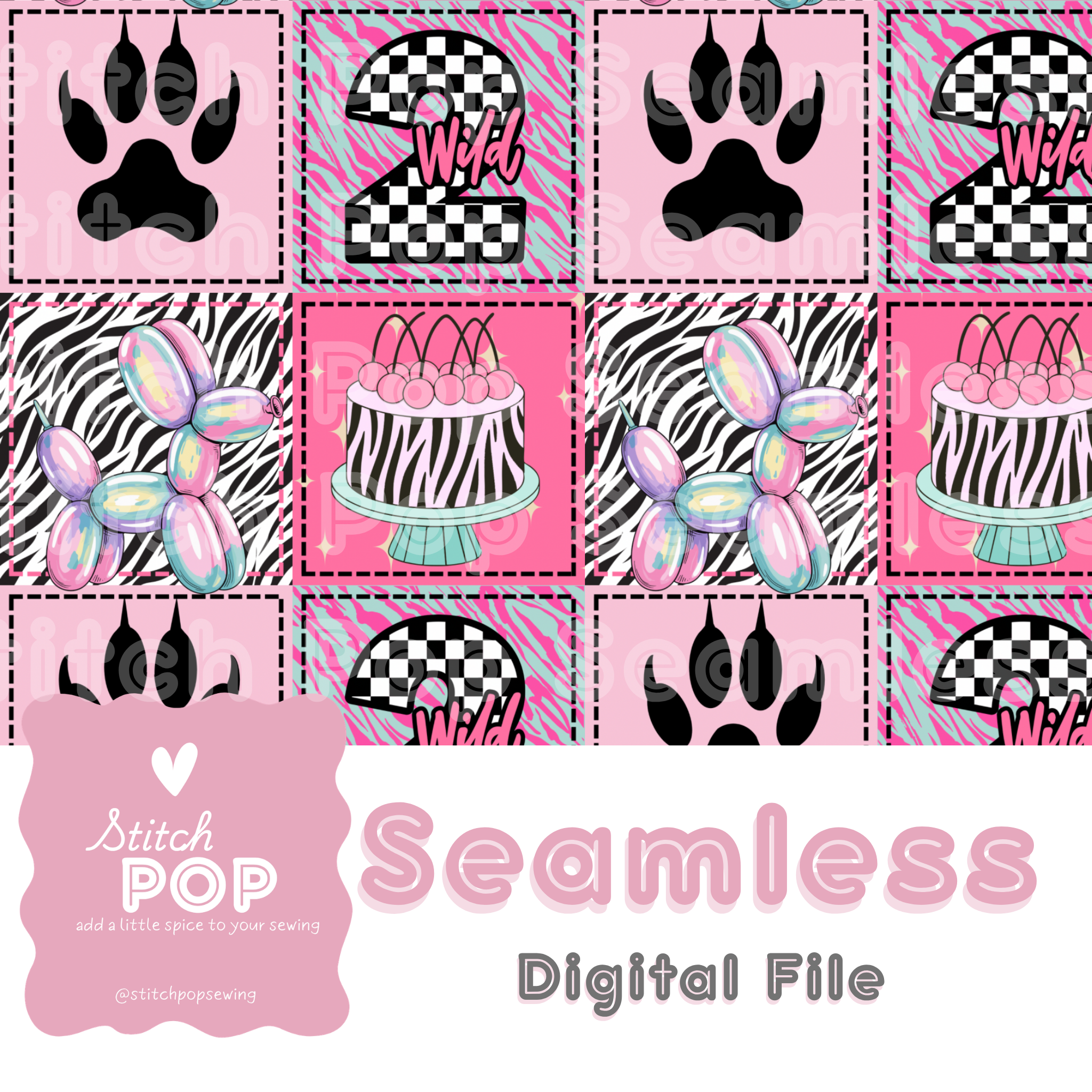 Two Wild 2nd  Birthday Patchwork- Seamless File
