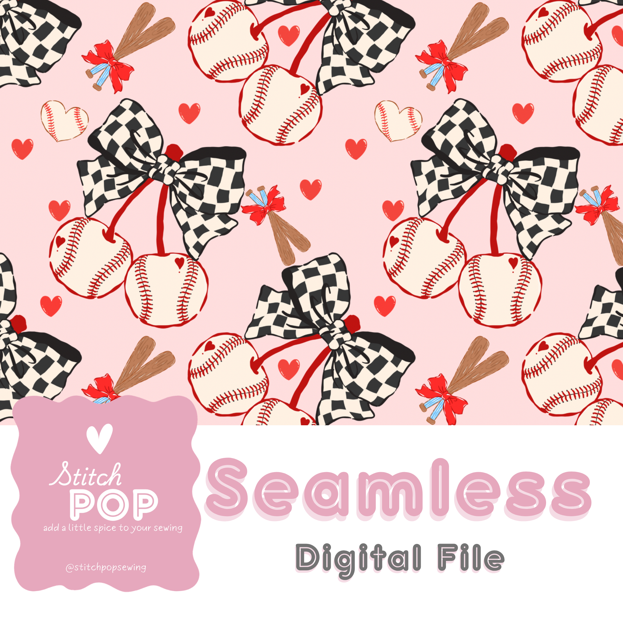 Baseball Cherries Pink - Seamless File