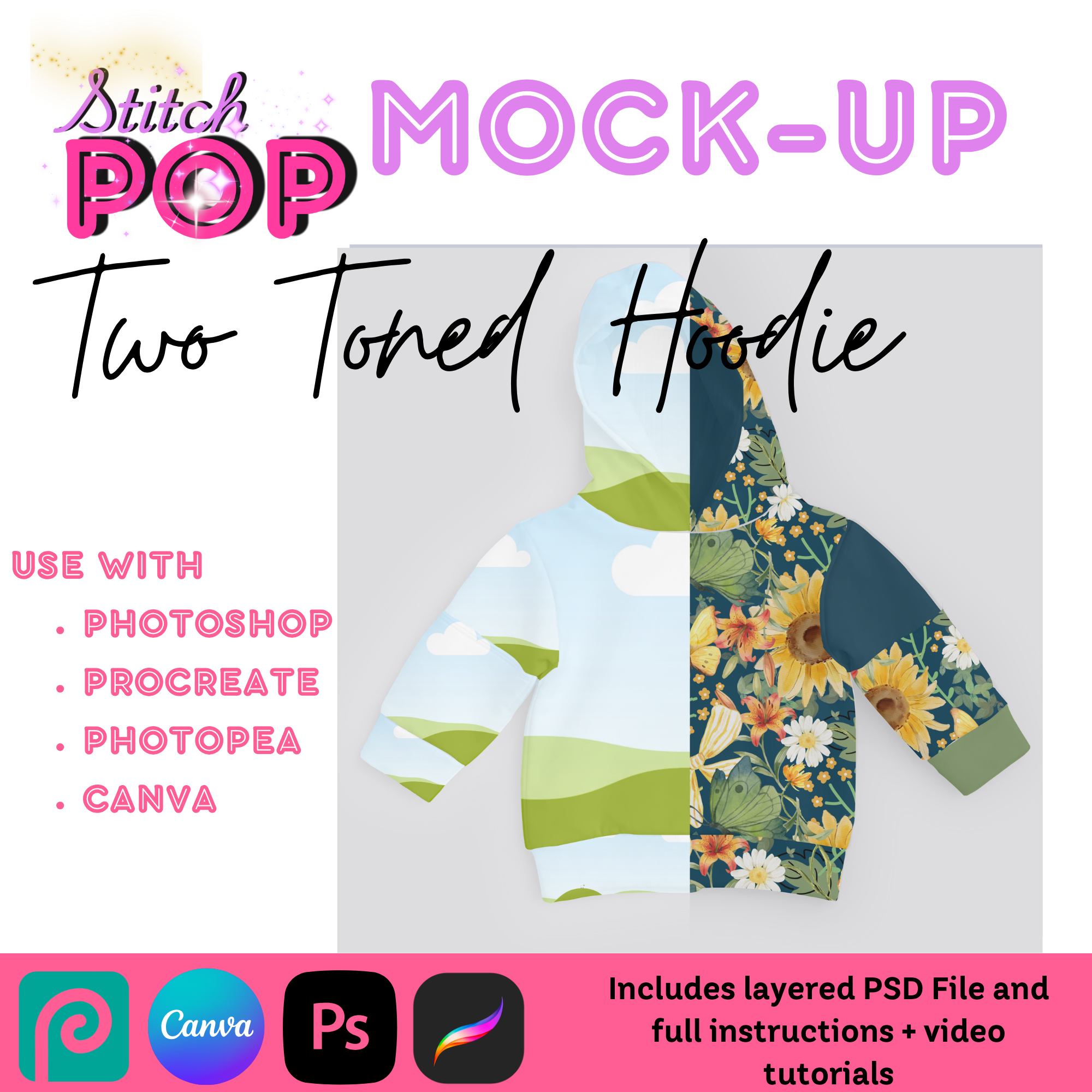 RSD TWO TONED HOODIE CANVA, PS, Procreate - Mockup