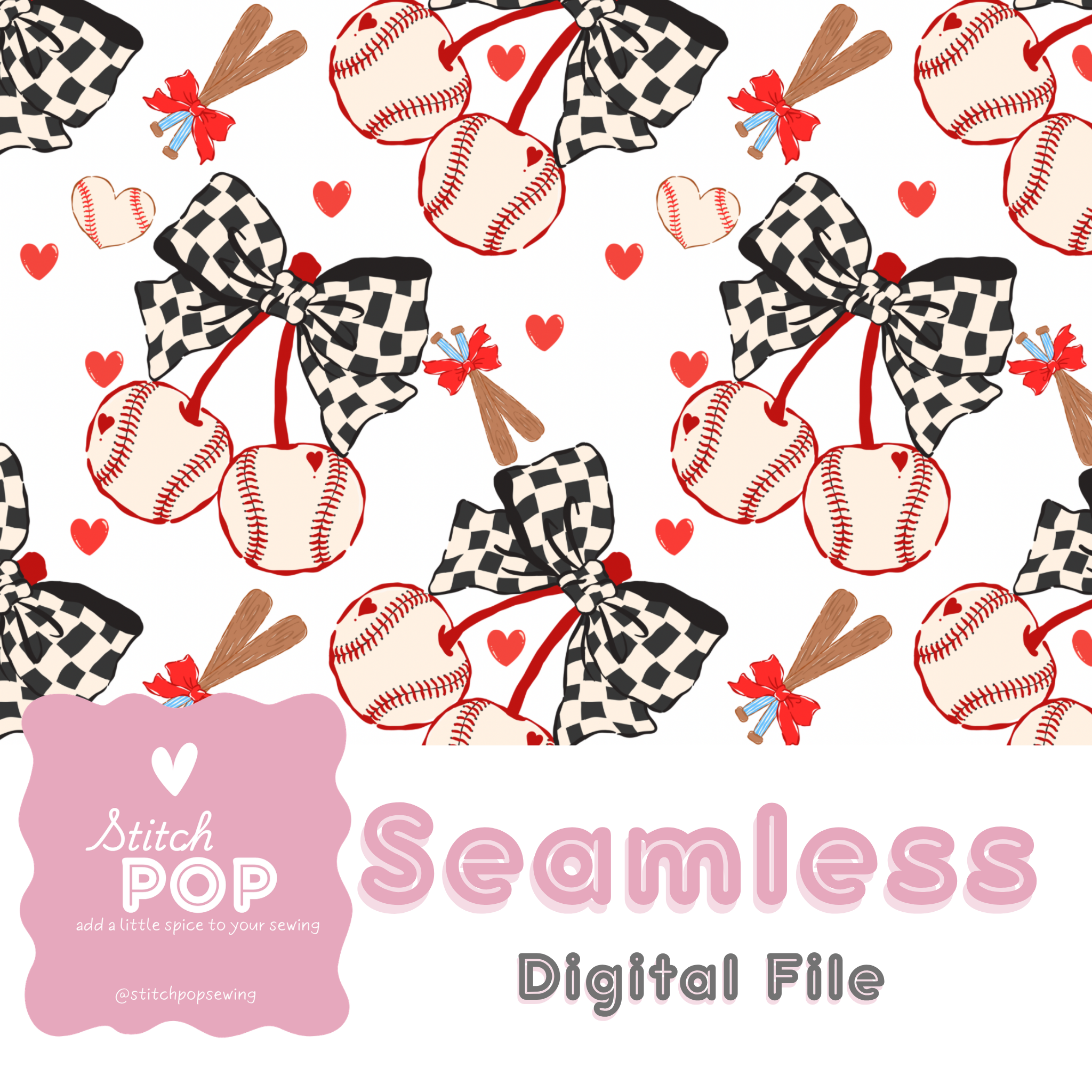 Baseball Cherries White - Seamless File