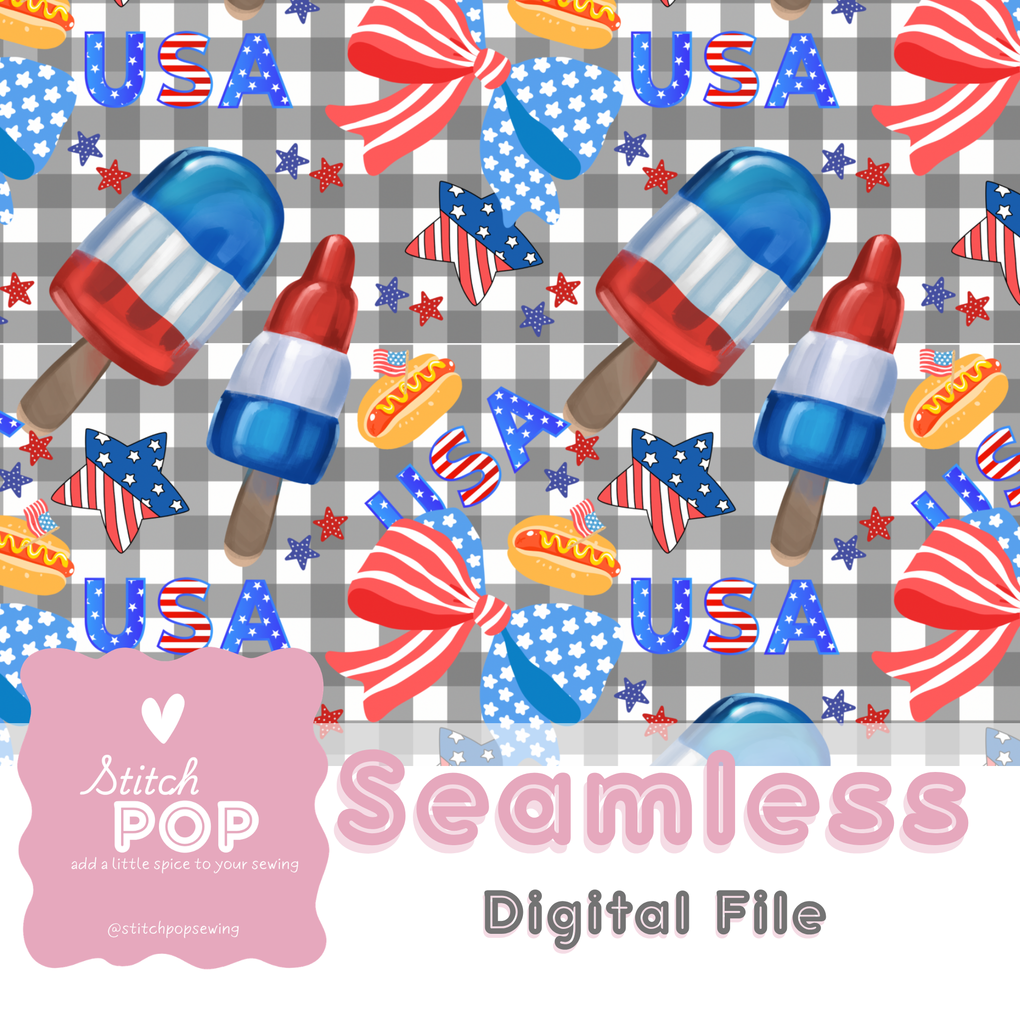 USA Picnic Grey Gingham - Seamless File