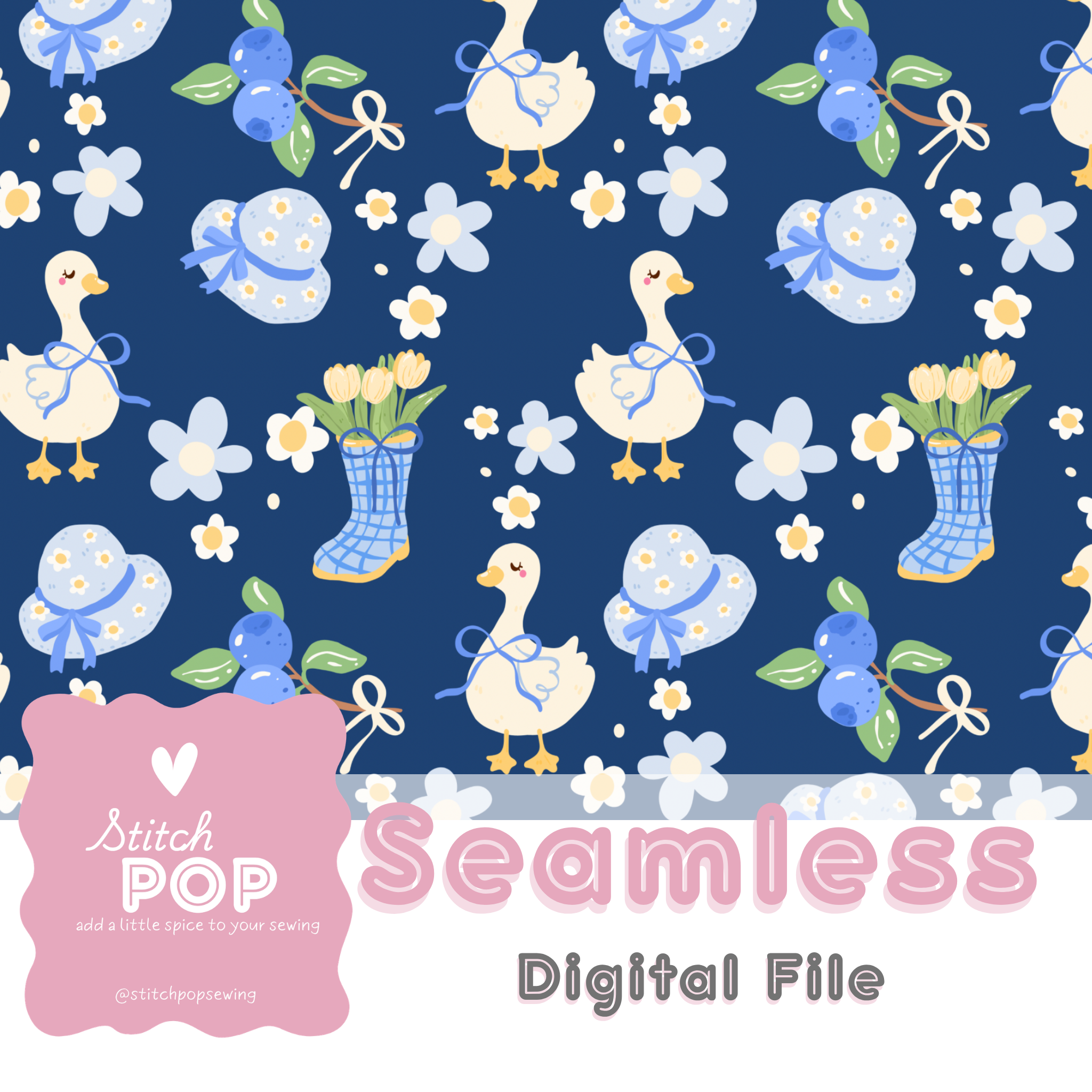 Spring Geese Sage Gingham - Seamless File