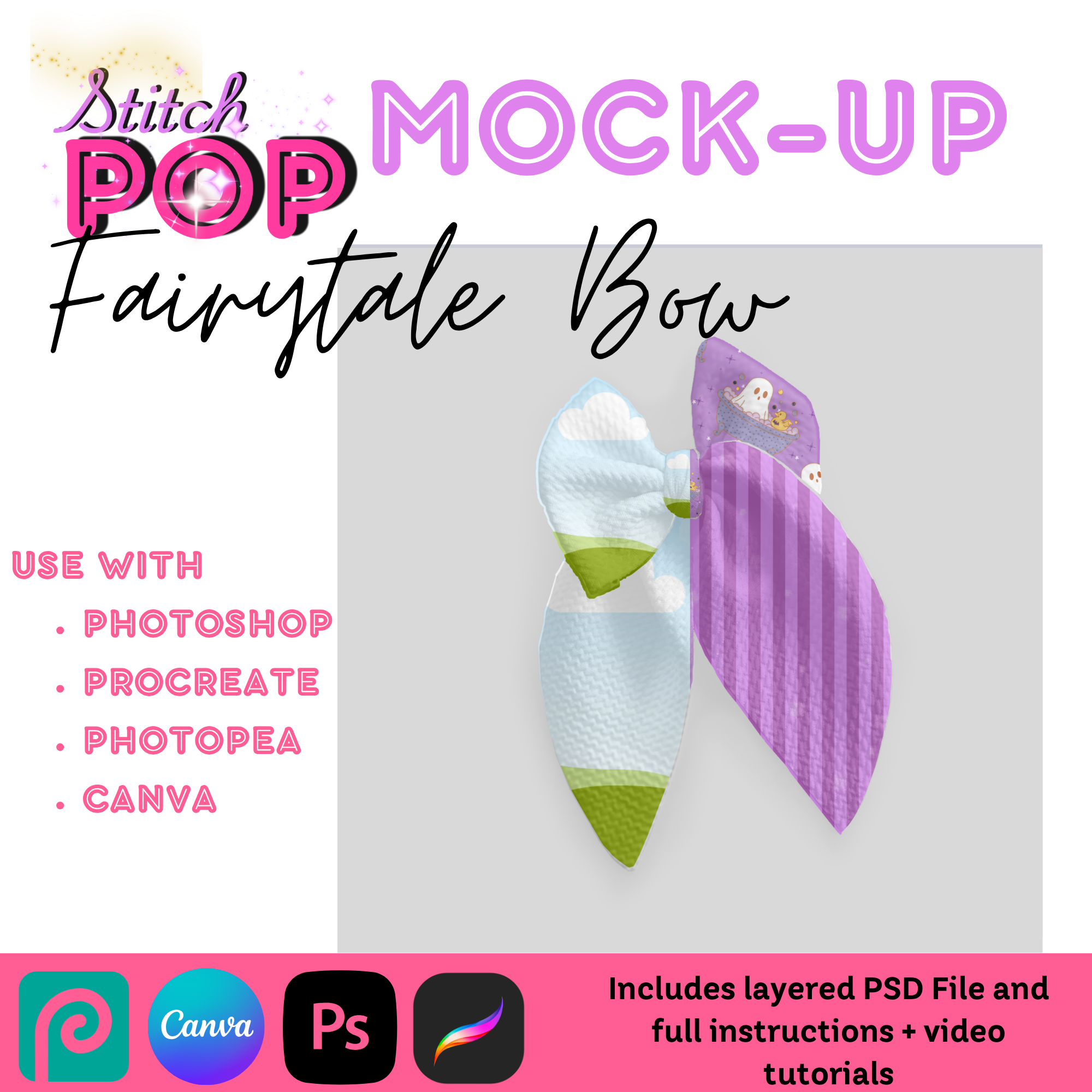 FAIRYTALE BOW CANVA, PS, Procreate - Mockup