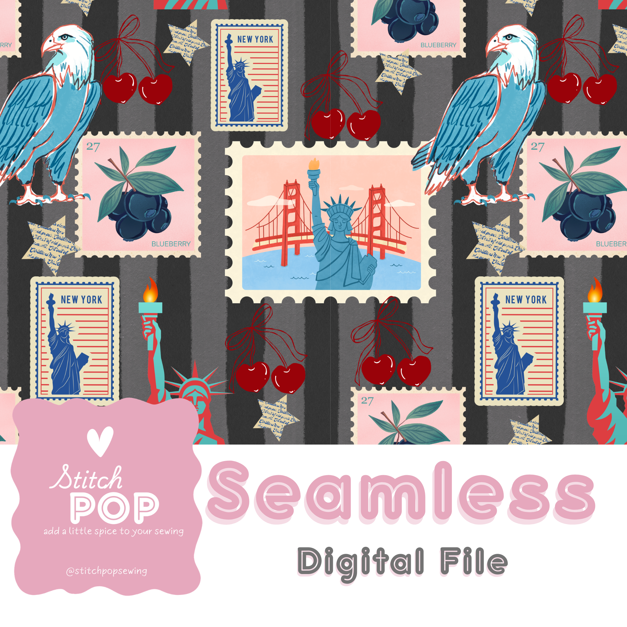 Charcoal USA Vintage Stamps - Seamless File