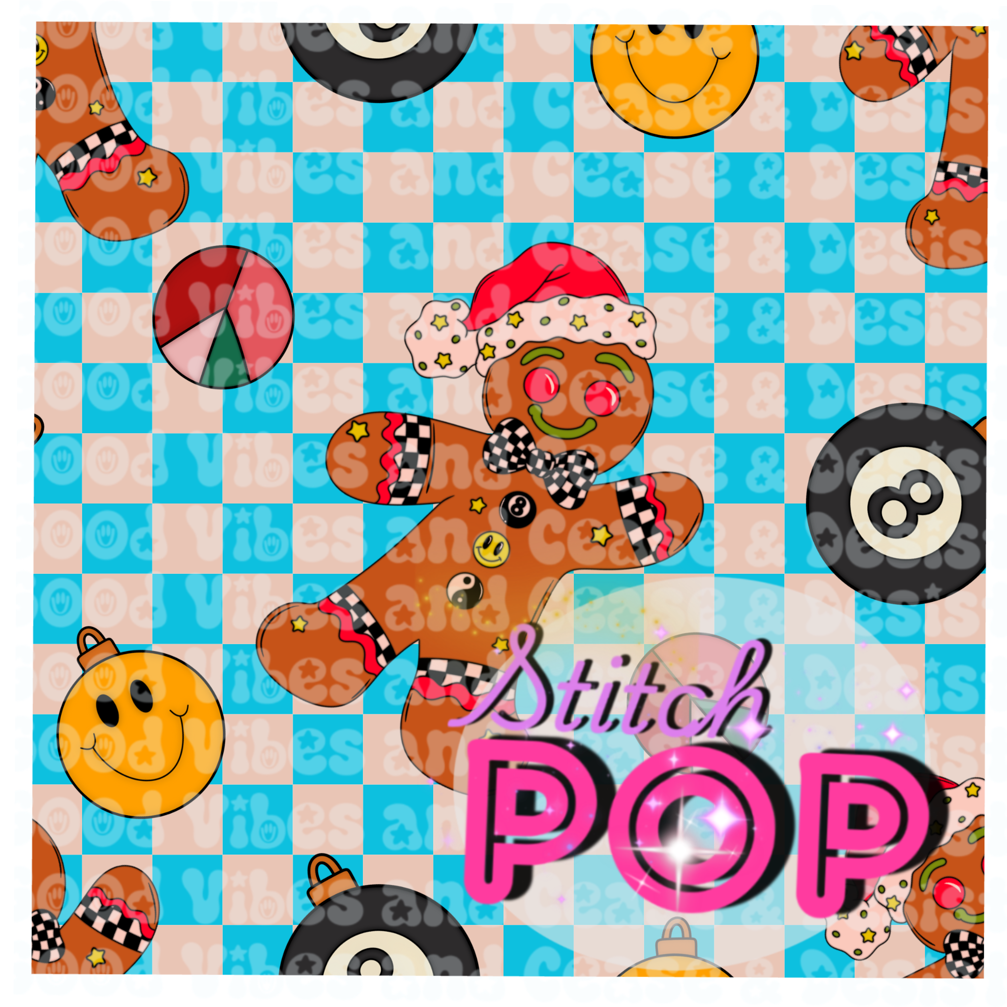 Gingerbread Checkers Blue -Seamless File