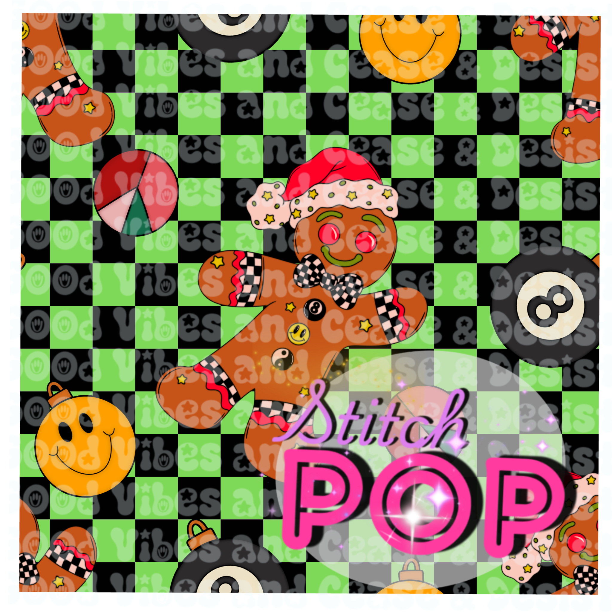 Gingerbread Checkers Green -Seamless File