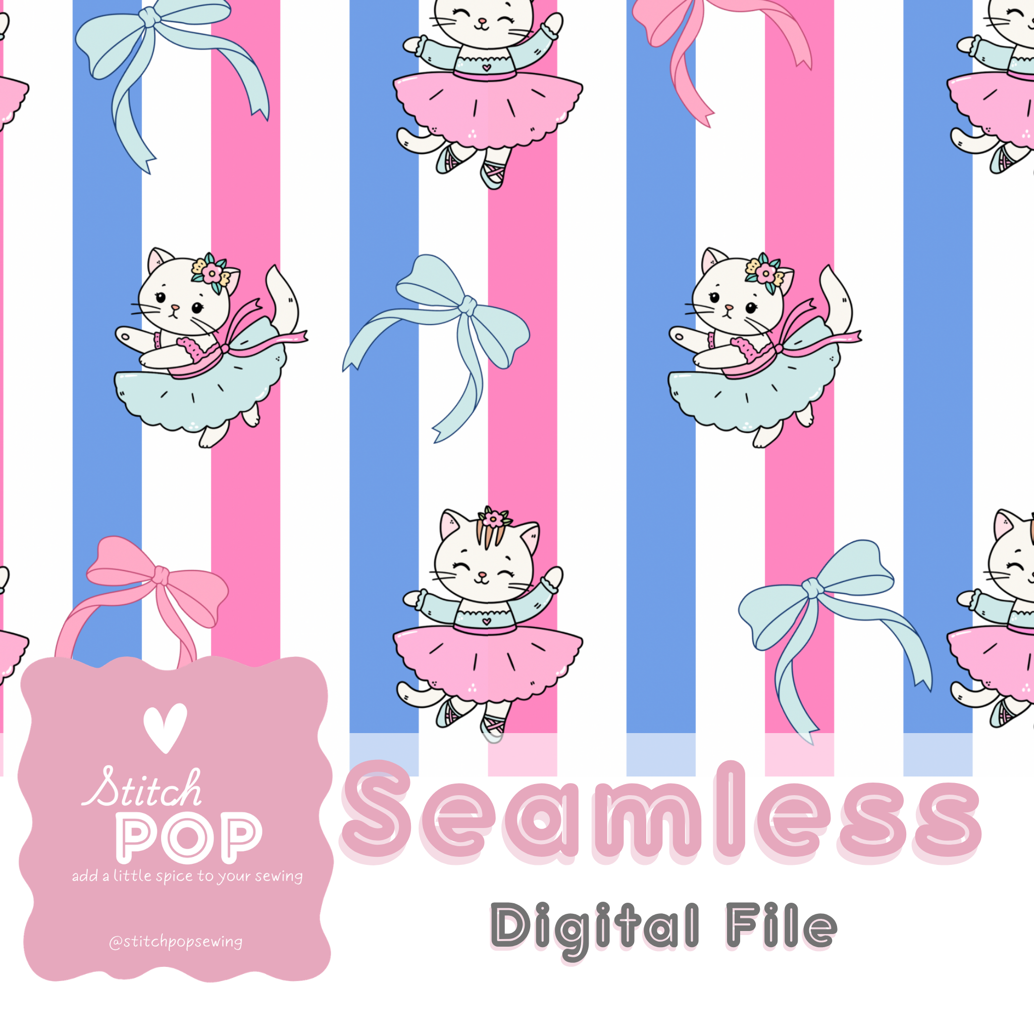 Kitty Ballerinas on Pink & Blue - Seamless File