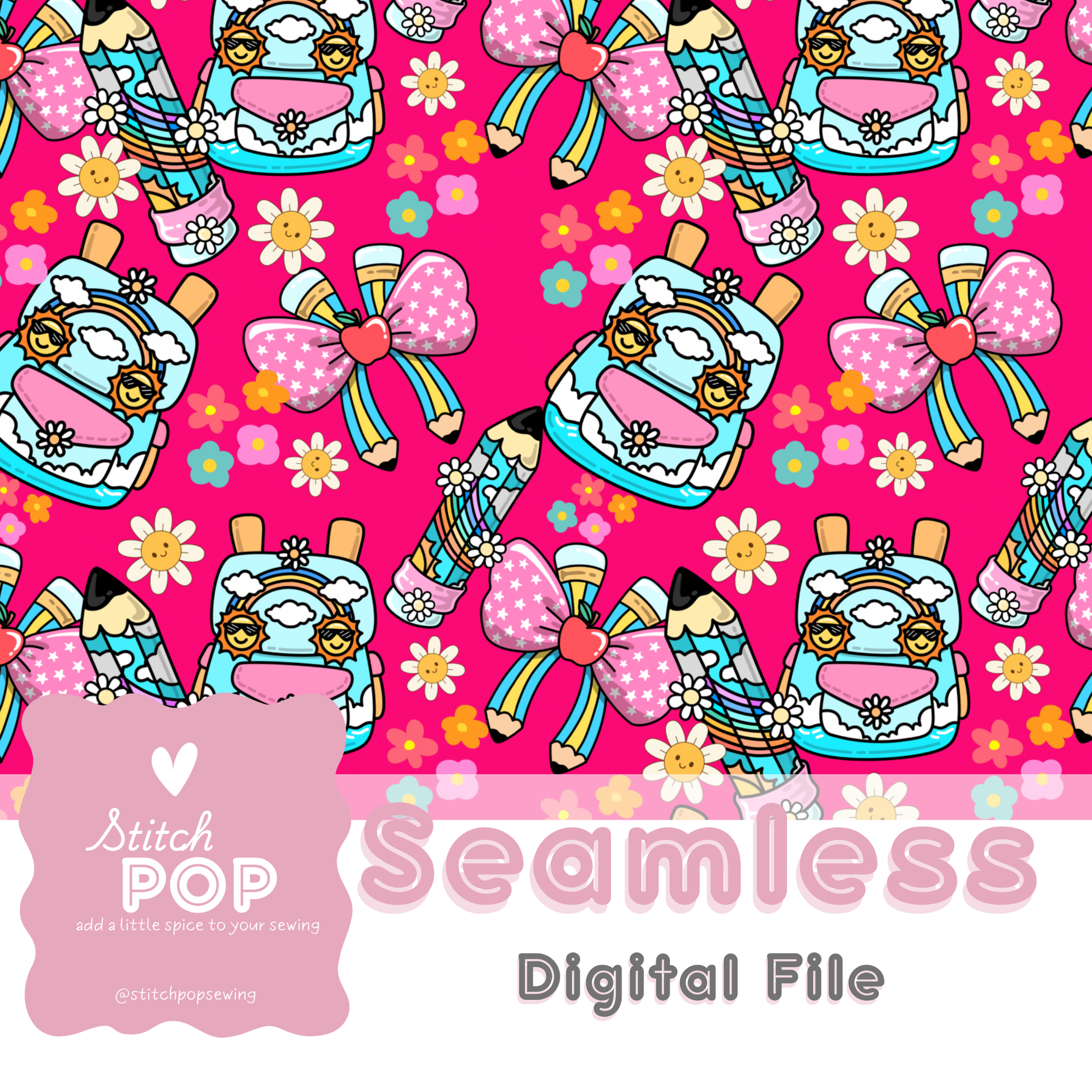 Back To School Dark Pink - Seamless File