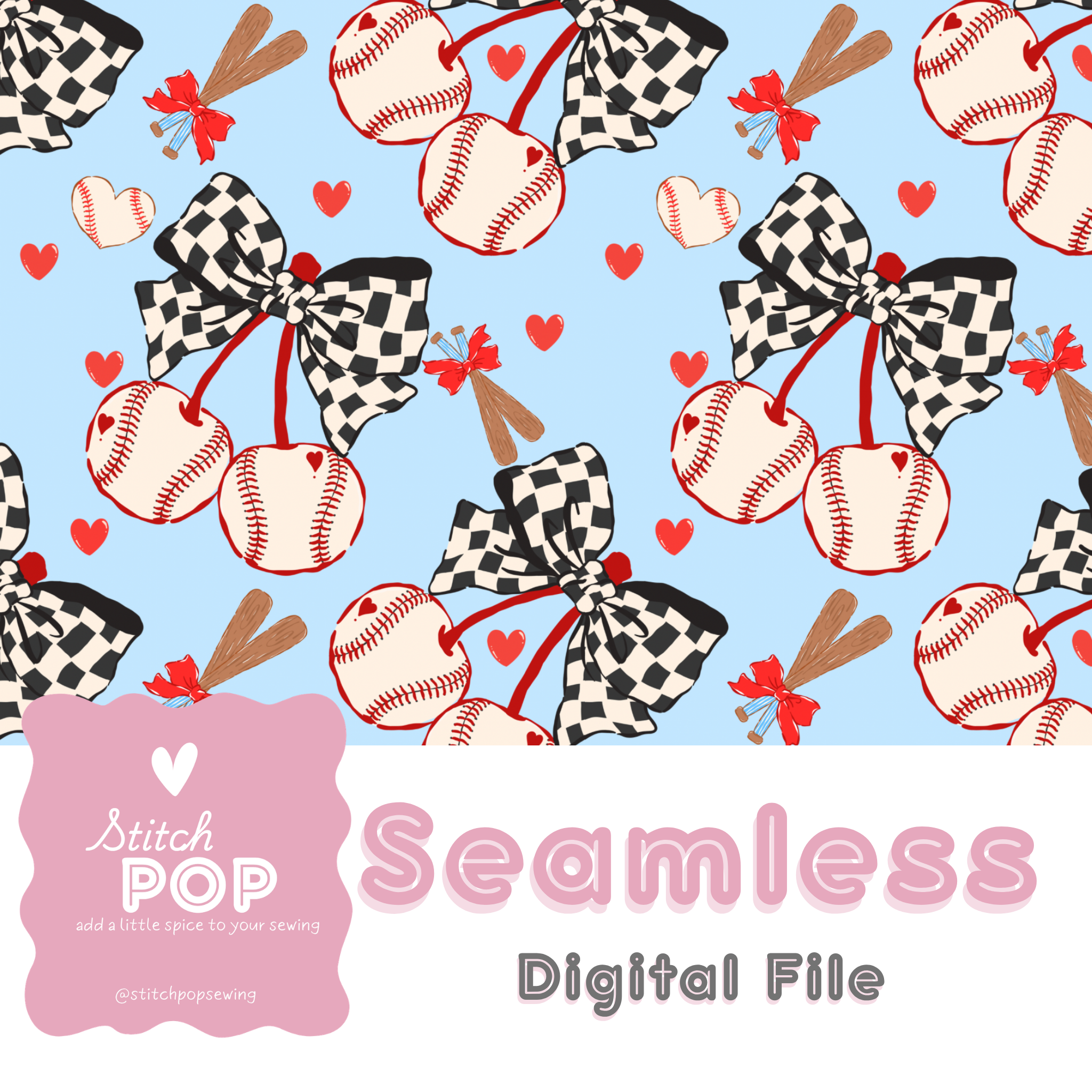 Baseball Cherries Blue - Seamless File