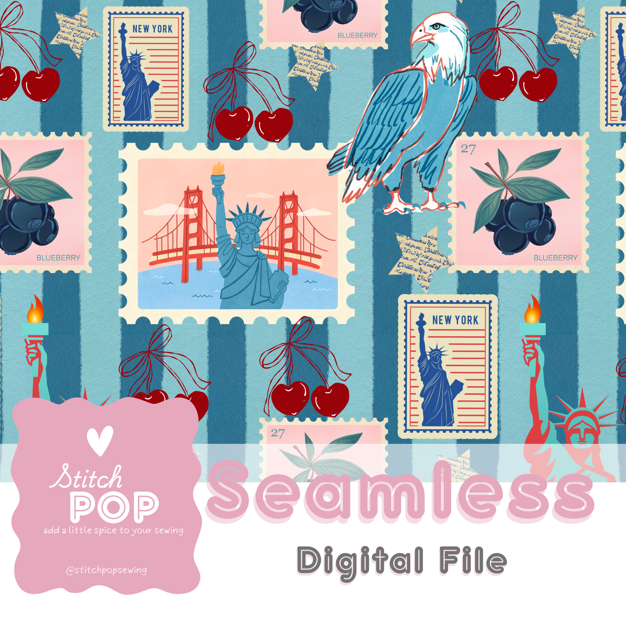 Blue USA Vintage Stamps