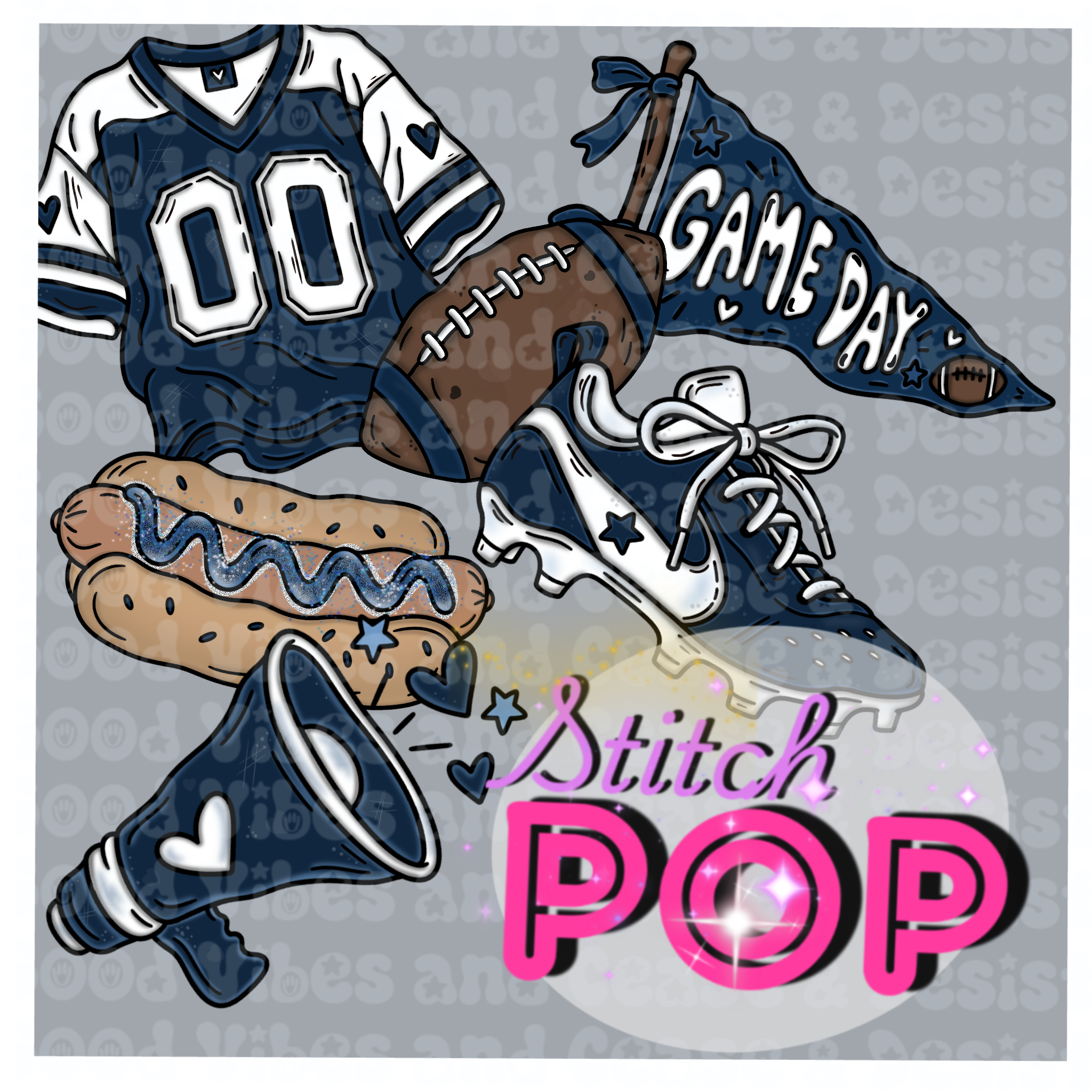 Blue & White Football   - Clipart
