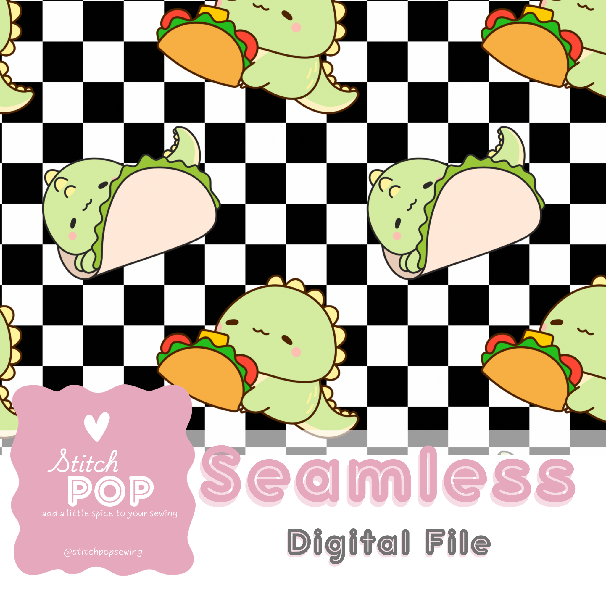 Taco Dinos Black and White - Seamless File